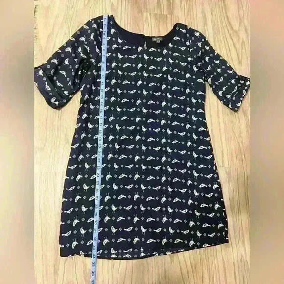 Lily Rose bird print 3/4 tab sleeve fully lined dress woman's size Large (#145) - Picture 2 of 6